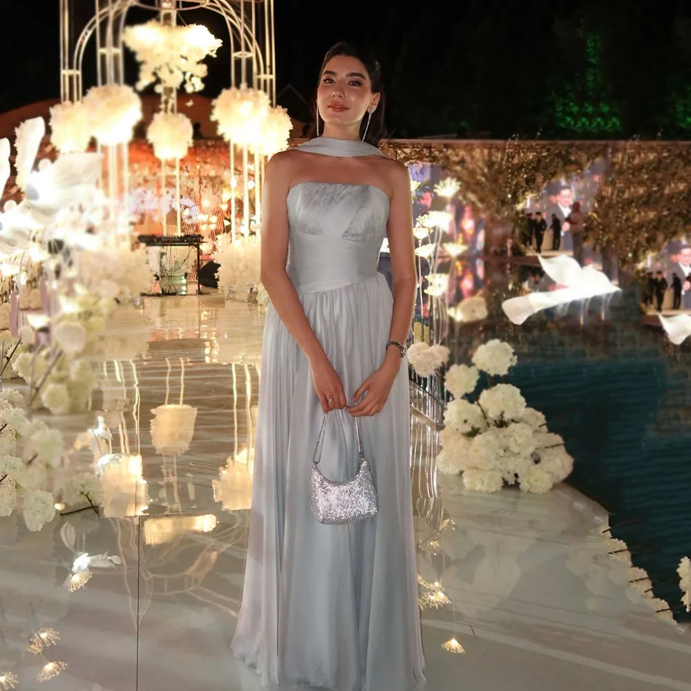 

Msikoods Luxury Evening Dresses 2025 Strapless Floor Length Prom Gown Pleated Birthday Party Dress Wedding Guest Dress Customizd
