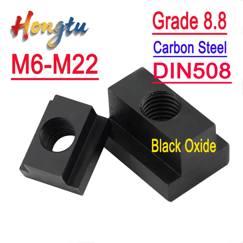 

Black Oxide Grade 8.8 Carbon Steel T-Nuts (DIN508) - Through-Slot Tapped, M6-M22 Sizes, 2/4/8 Pcs Available