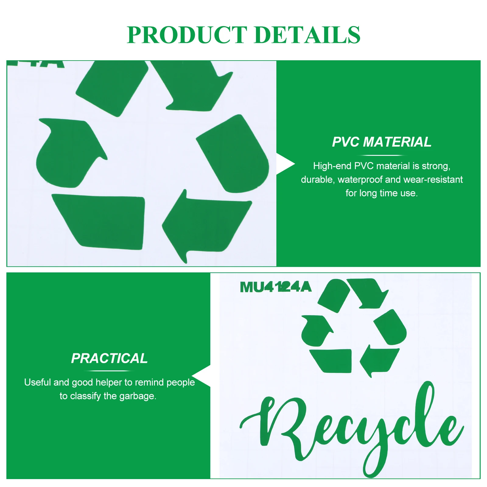 

Outdoor Garbage Sorting Stickers Trash Bin Wow Pvc Recycle Logo Decals for Cans