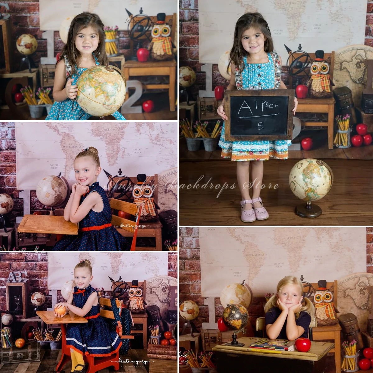 Office Back To School Backdrop Graduate Adult Props Baby Child Photocall Decors Classroom World Map Globe Background