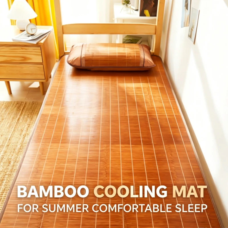 Natural Bamboo Cooling Mat for Single Bed Summer Breathable Foldable Sleeping Pad for Dormitory Home Use