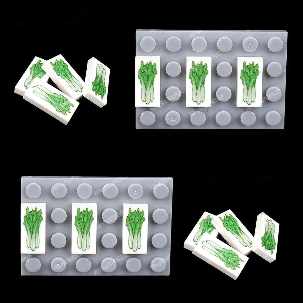 Vegetables Printed Pattern Building Block Tiles 3069 Assembled Moc Figures Green Food Scenes Accessories Model Child Gifts Toys