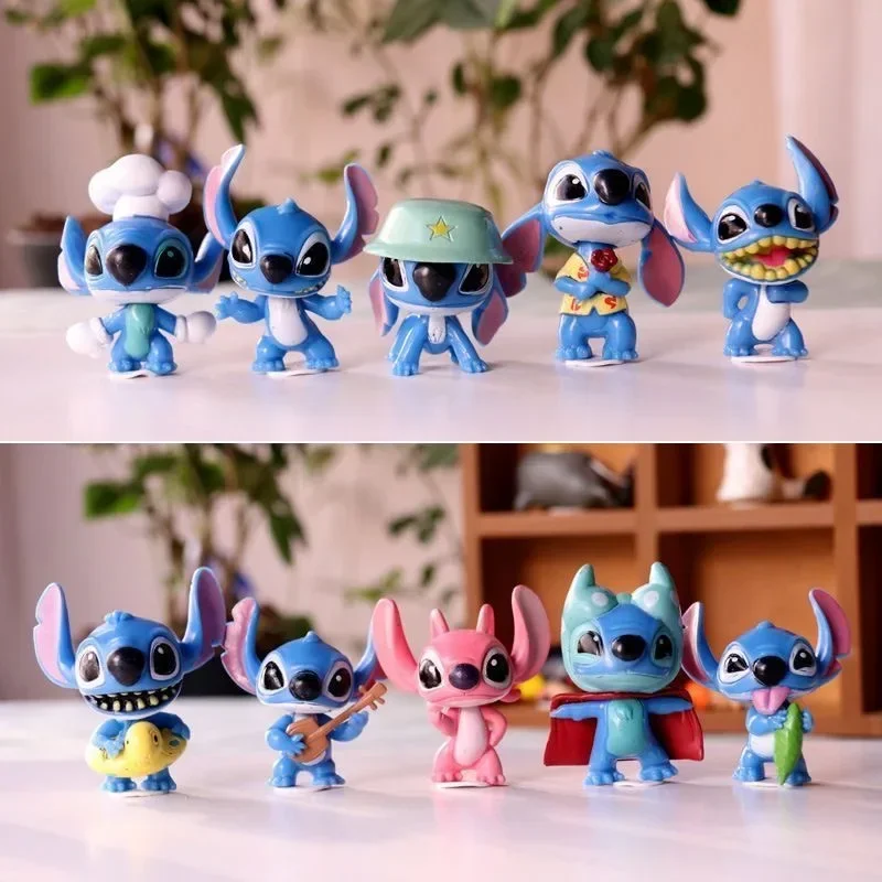 10Pcs/Set Cartoon Anime Lilo & Stitch Angel Action Figure Model Desktop Ornament Collection Birthday Cake Decoration Kids Toys