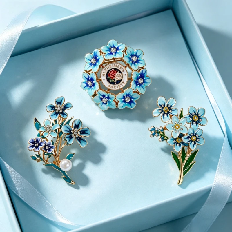 Forget Me Not Blue Bouquet Leaf Rhinestone Brooch Fashion Business Enamel Metal Badge Gift Pin DIY Clothing Bags Hat T-shirt