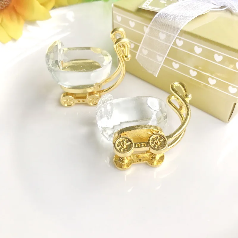 Gold Crystal Baby Carriage With Gift Box Packing Adorable Desktop Ornament Perfect For Baby Shower,Christening,Birthday 1-PCS