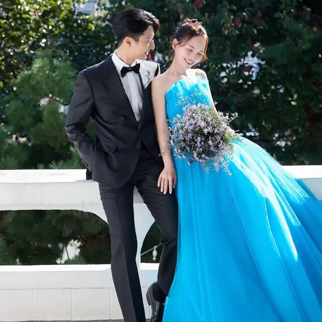 

Giyu Elegant Sky Blue Evening Dresses Sleeveless A-Line Girls Prom Dresses Customized Party Dresses Tulle Korea Photoshoot 2025