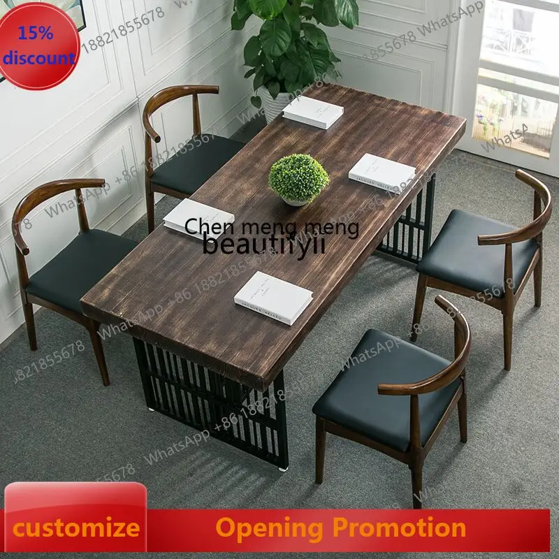 S7486 ss Minimalist Solid Wood Conference Long Table Simple Negotiation Large Table Workbench Modern Light Luxury Dining Table