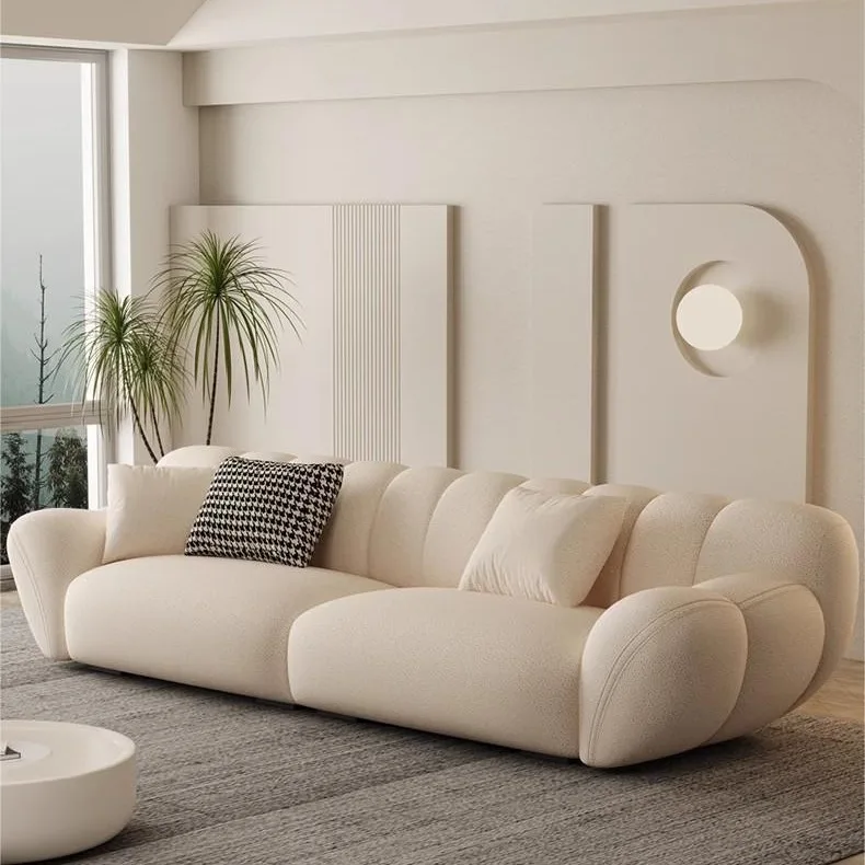 French Retro Petal Sofa Cream Wind Small Apartment Living Room Apartment Marshmallow Cat Scratching Cloth Straight Row Fabric So