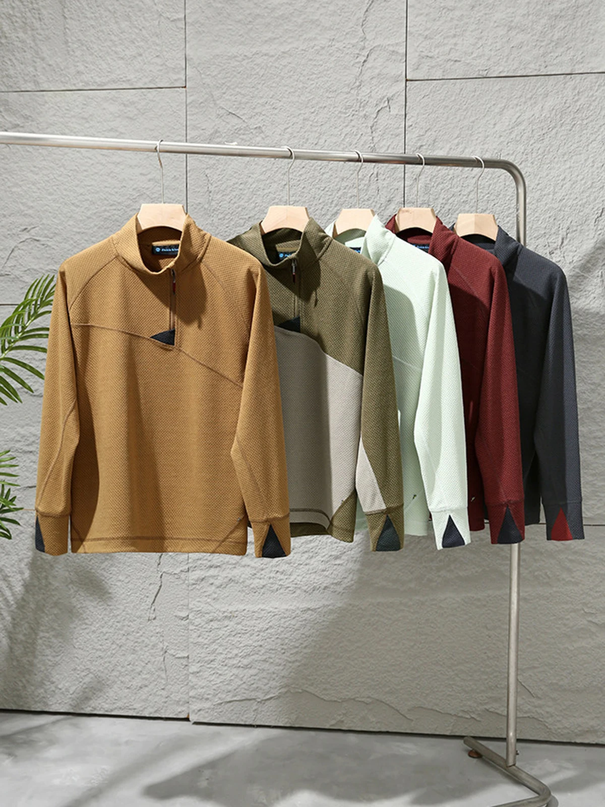 

Casual Wool Blend Long Sleeve T-Shirt Half Zipper Outdoor Spring Summer Thin Unisex Leisure Half Zipper Long Sleeve T-Shirt