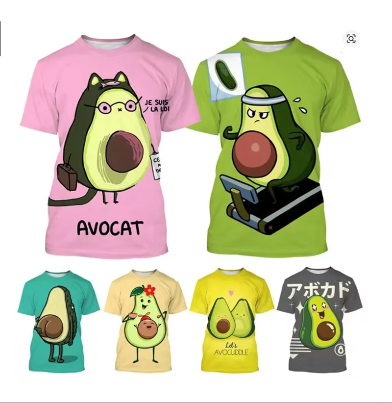 

New Fashion Avocado Cartoon 3D Printed T-shirt Men's and Women's Summer Casual Short Sleeve Personality Fruit pattern Shirt Top