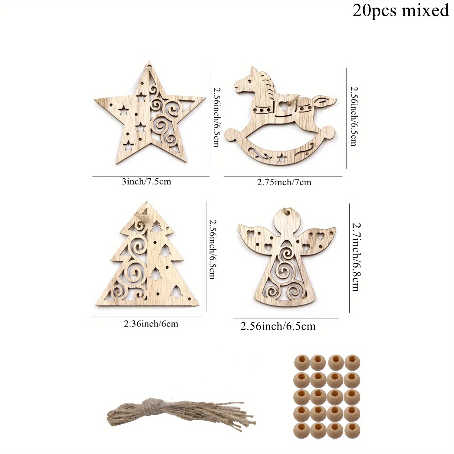 20 قطعة عيد الميلاد خشبية معلقة Pengdants شجرة مجوفة/ملاك/نجمة غير مصبوغ حلية نويل عيد الميلاد حفلة دهان داي الهدايا العرض #3