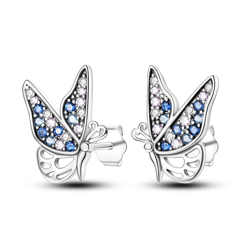 

925 Sterling Silver Earrings Women Sparkling Ice Blue Butterfly Stud Earring For Anniversary Wedding Jewelry Gifts