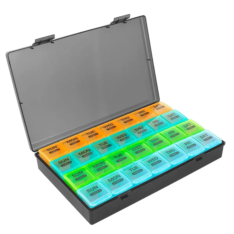 

Monthly Pill Organizer 1 Time A Day, with 28 Compartments 4 Weeks Pill Dispenser Box with Flip Lids,Organizer Box Daily