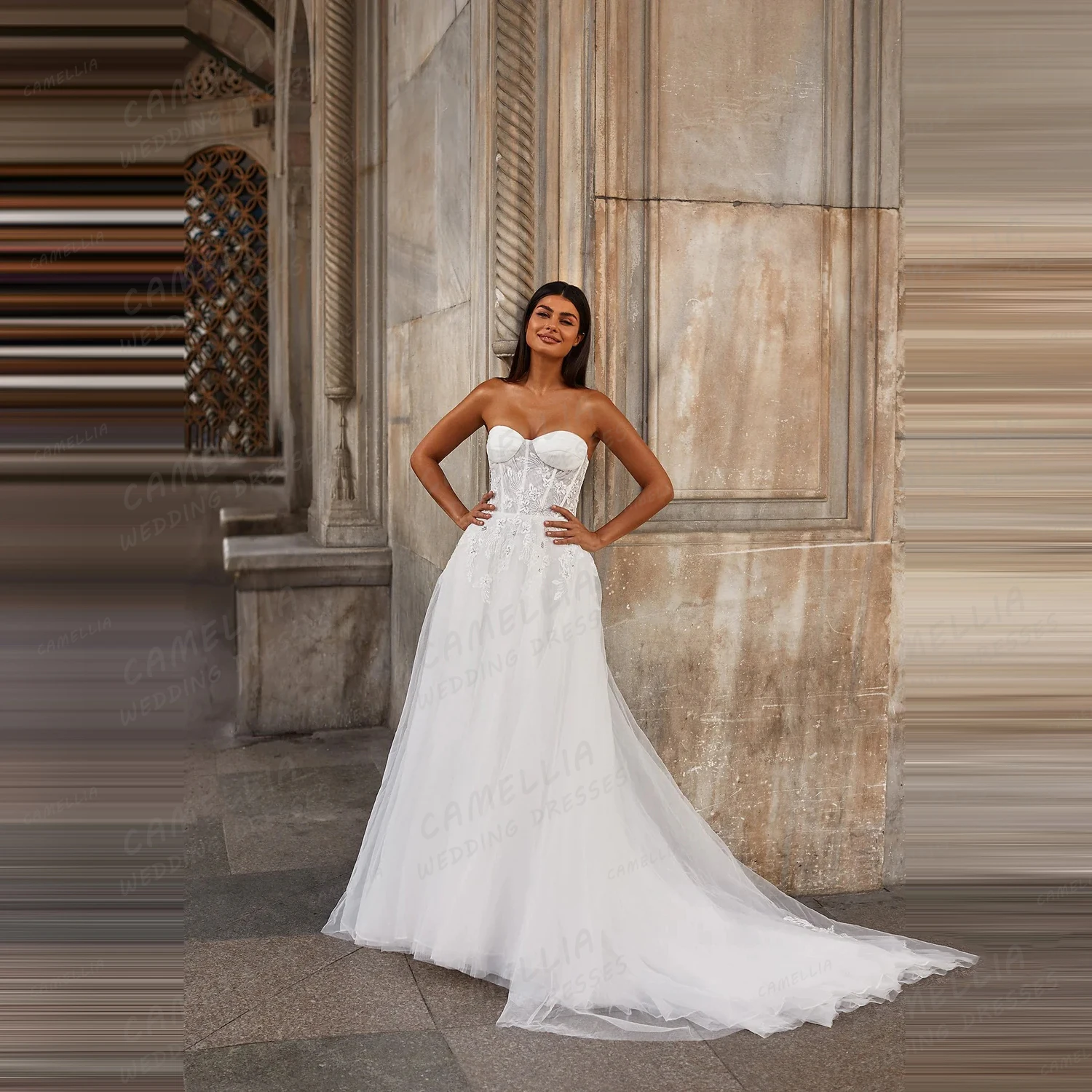 

Luxury Women's Wedding Dresses A Line Sweetheart Sleeveless Sexy Princess Bridal Gowns Party Tulle Vestidos De Novia Customized