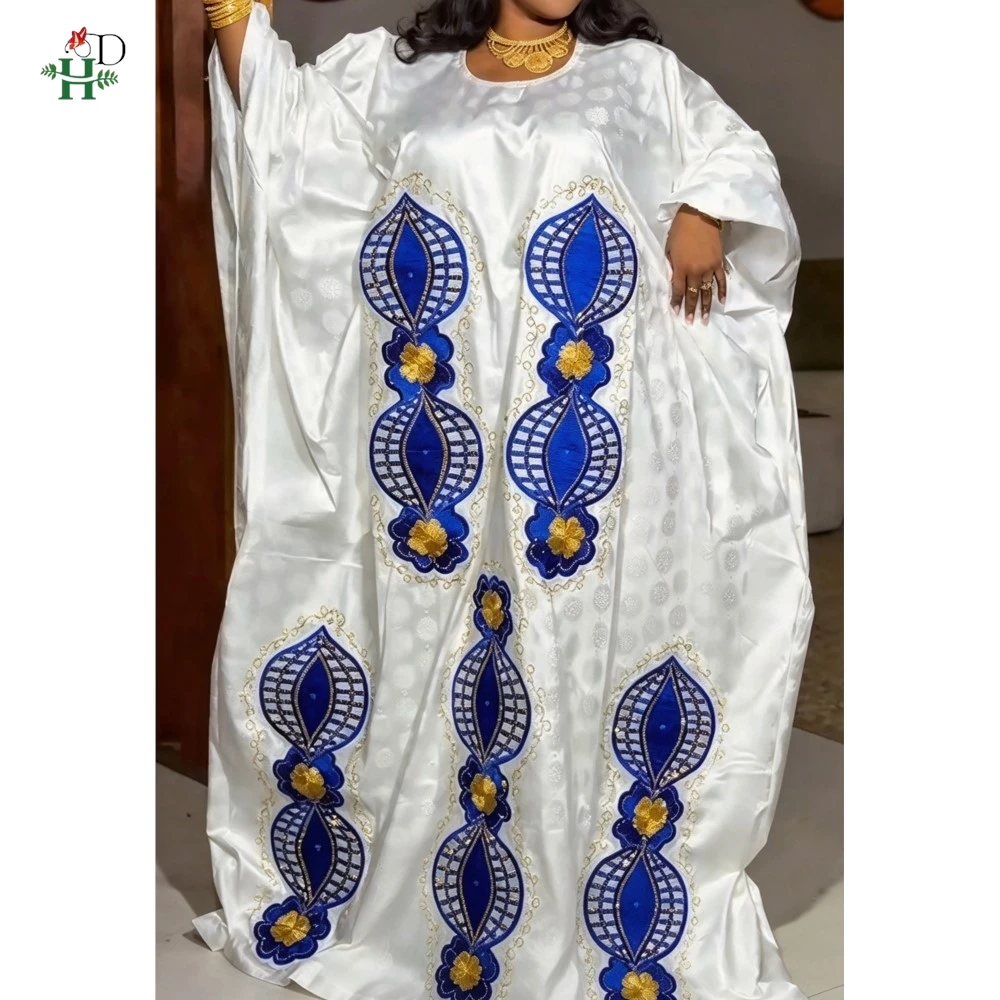 H&D White Bazin Dresses on Clearance Sale African Dresses for Woman Clothing caftan femmes marocaine Online Shop South Africa