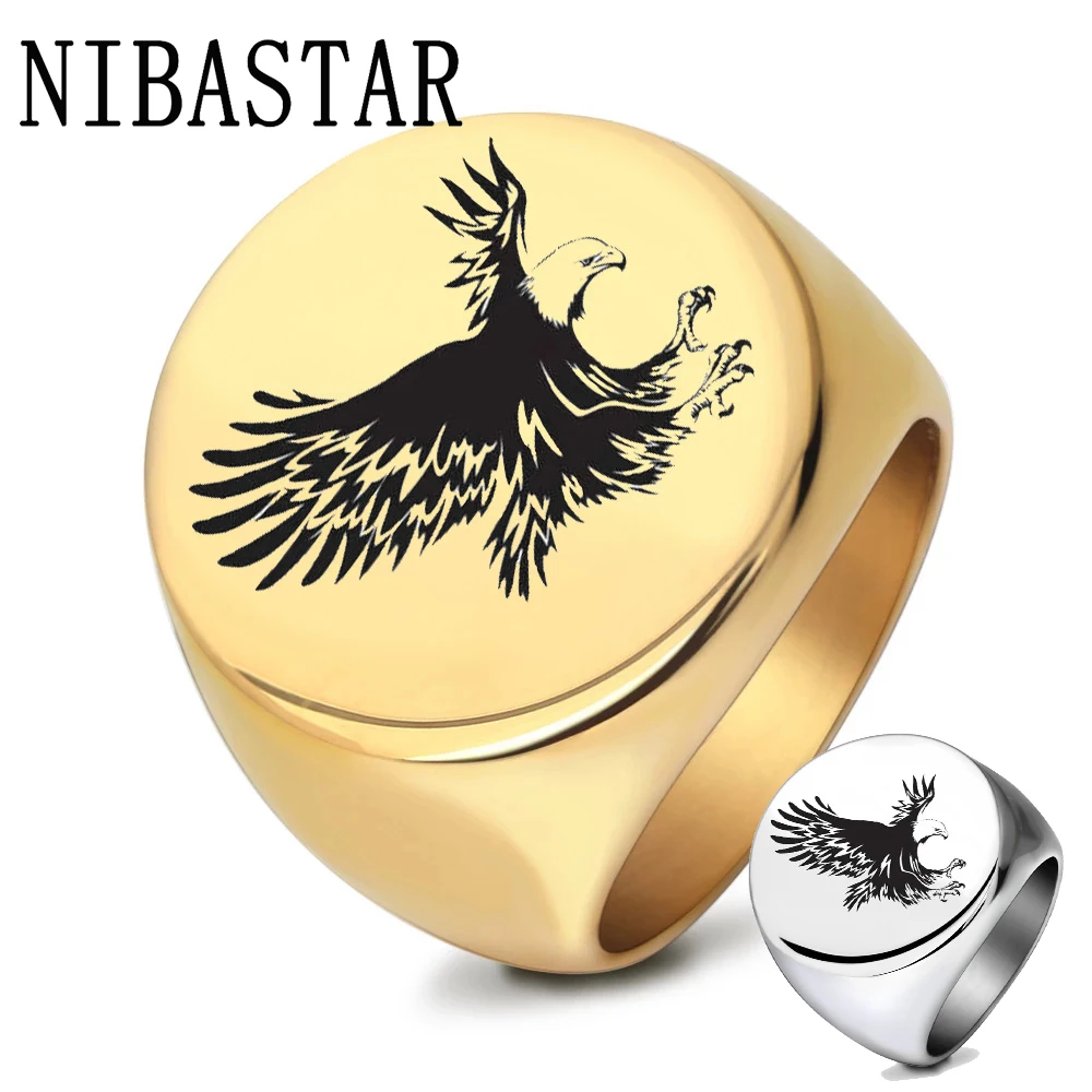 

NIBA Custom Laser Engraved 316L Stainless Steel Eagle Ring Men's Predator Boyfriend Biker Jewelry Creativity Anniversary Gift