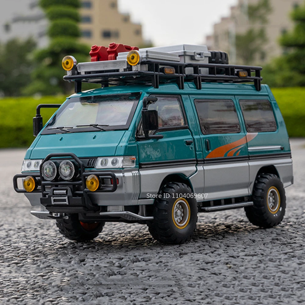 1:24 Mitsubishi Delica Model Speelgoed Miniatuur Camping Auto Legering Diecast Terreinwagens Geluid Licht Deuren Geopend Pull Back Gift