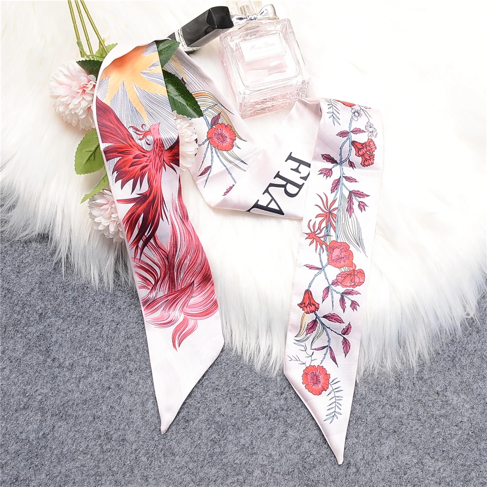 Fire Phoenix Tarot Twill 100% Silk Scarf Women Brand Scarf Skinny Bag Scarves Design Wrist Towel Foulard Neckerchief Headband