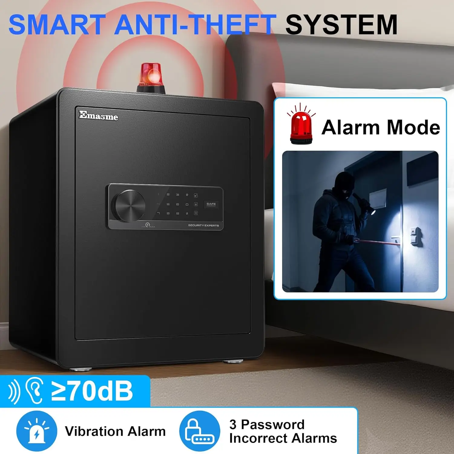 Safety Box, Small Safes for Home Lock Box with Electronic Keypad，Safe with Removable Shelf for Cash, Jewelry, Documents,Digital