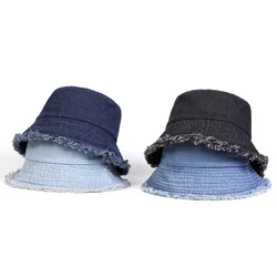 Unisex Light Board Edge Hole Denim Personality Bucket Hats Fishermen Caps Outdoor Casual Cap Sunscreen Hat