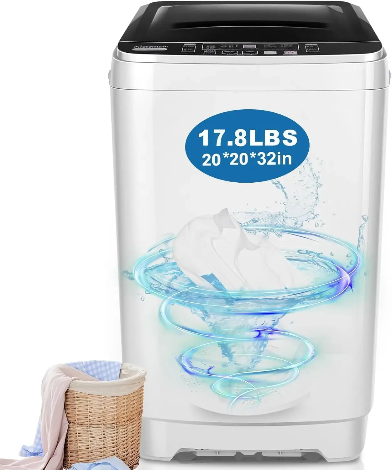 Portable Washing Machine 17.8Lbs Capacity Portable Washer 2.4 Cu.ft Full-Automatic Compact Laundry Washer With Drain Pump