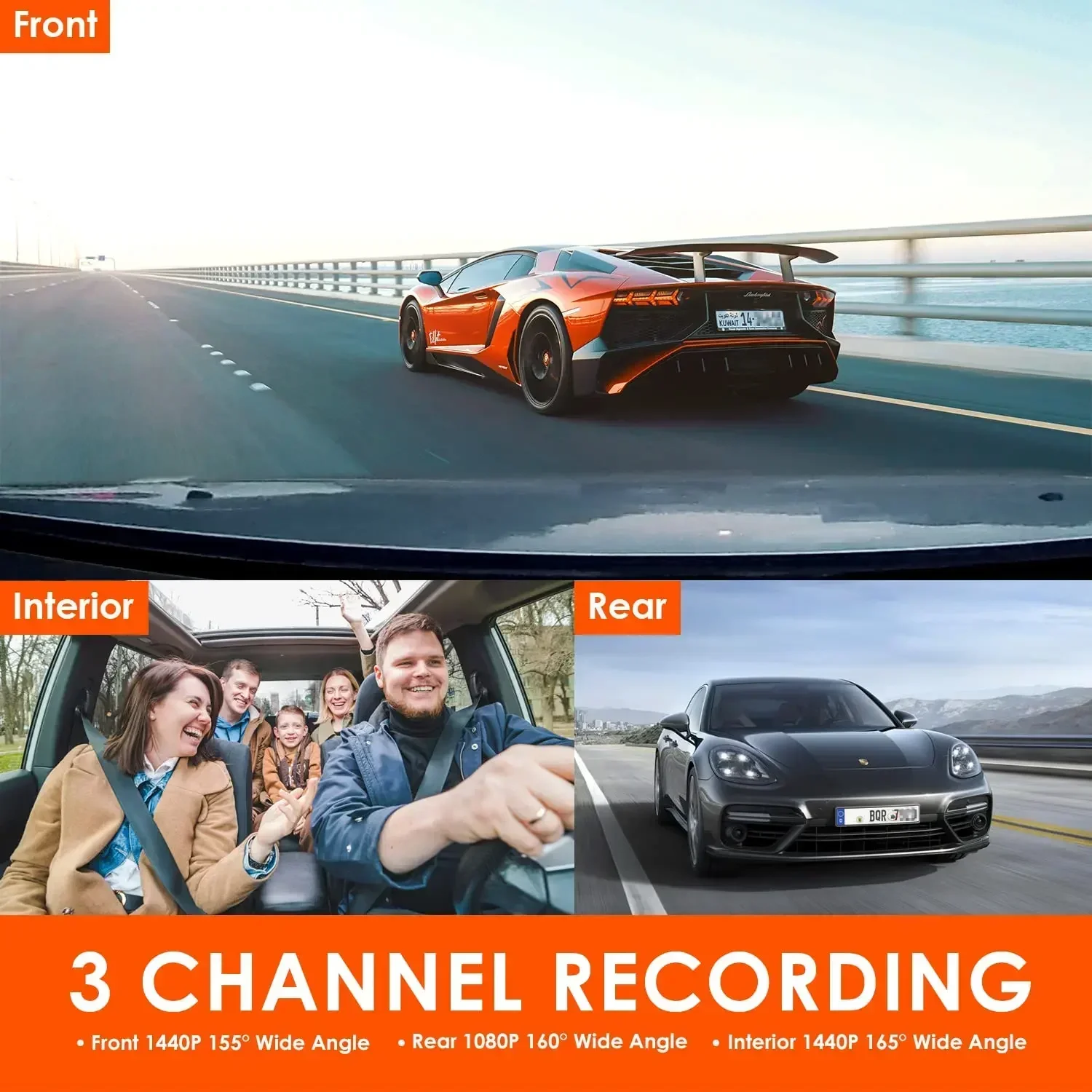 3 Channel Dash Cam for Car Camera UHD 4K 3-Lens Inside Vehicle Dashcam Built-in GPS Wifi Auto Record Car DVR 3CH Video Recorder