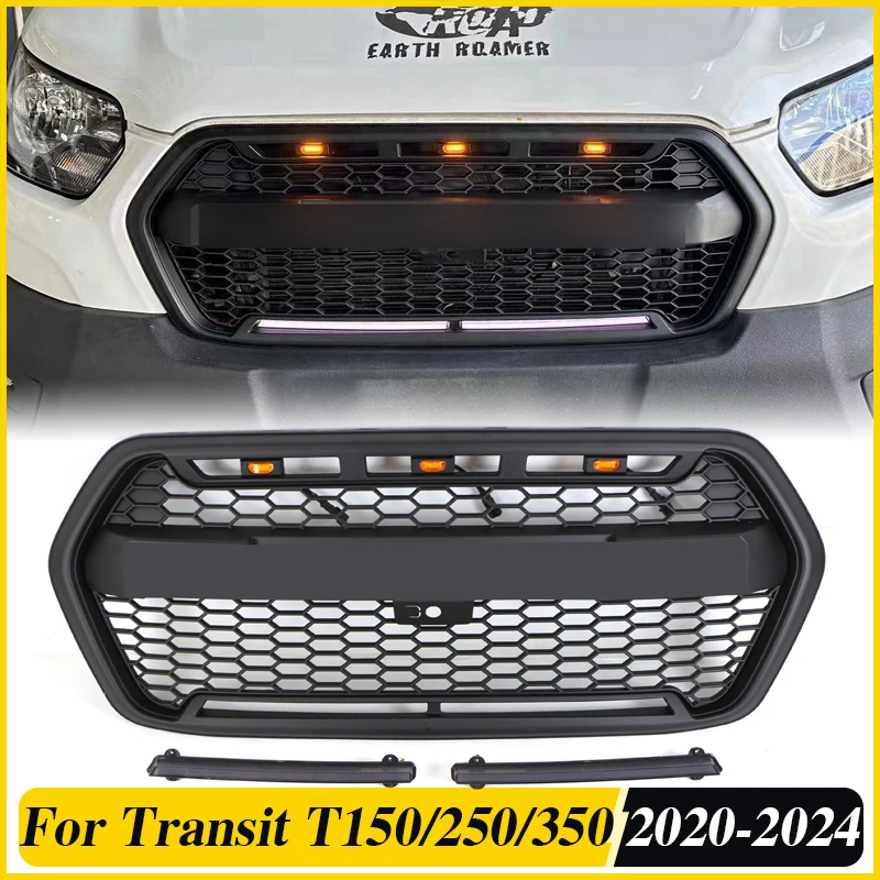 

Front Grill With Amber Lights Auto Parts Grille American Version Fits For 2020-2024 Ford Transit Custom T150 T250 T350 Grill