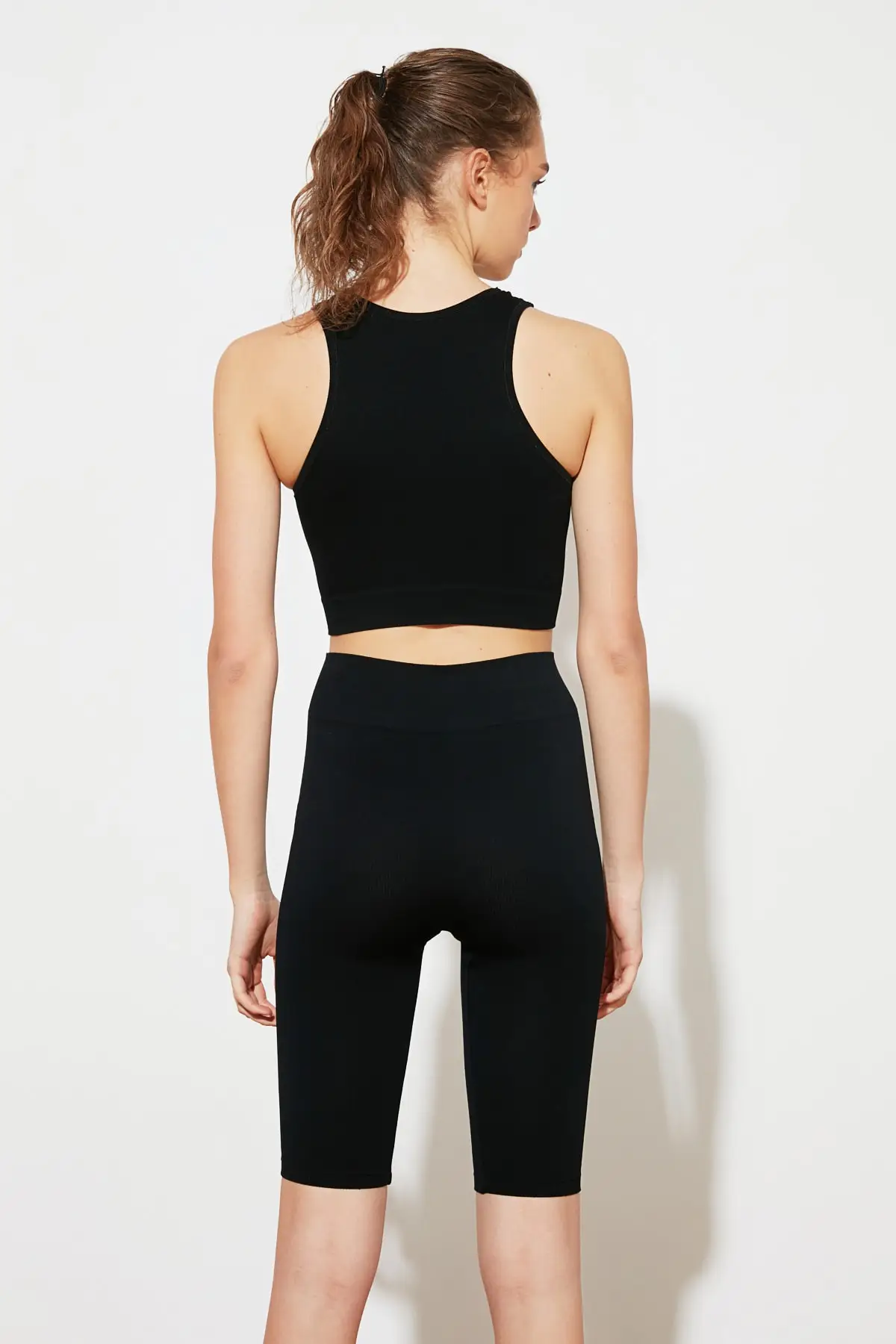 Turkish Textile Black Seamless Ribbed Biker Sports Leggings Turkey Production