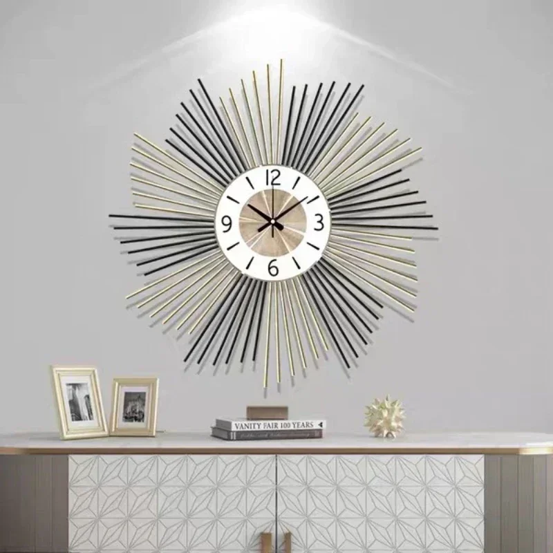 Stopwatch European-Style Chinese Battery Single-Sided Sun Movement Large Minimalist Wall Clock Wrought Iron Wall Colck