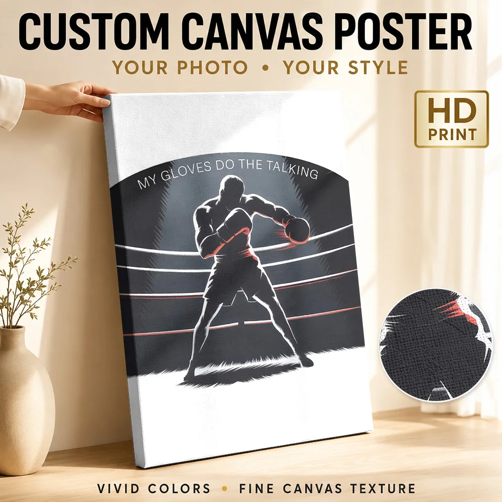 Born To Battle Boxing Fighter Mindset Framed Canvas Poster Bold Style Wall Art With Customized Photo For Home Gym Ideal Fan Gift