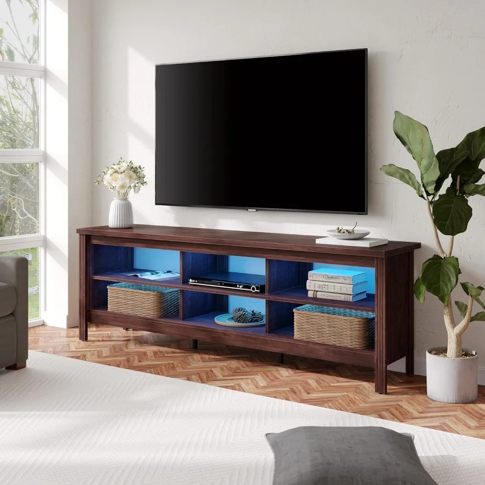 حامل تلفزيون المزرعة لتلفزيون 75 بوصة مع 16 لونًا بإضاءة LED، ومركز ترفيه LED لتلفزيون 65+ بوصة، وحوامل تلفزيون #5