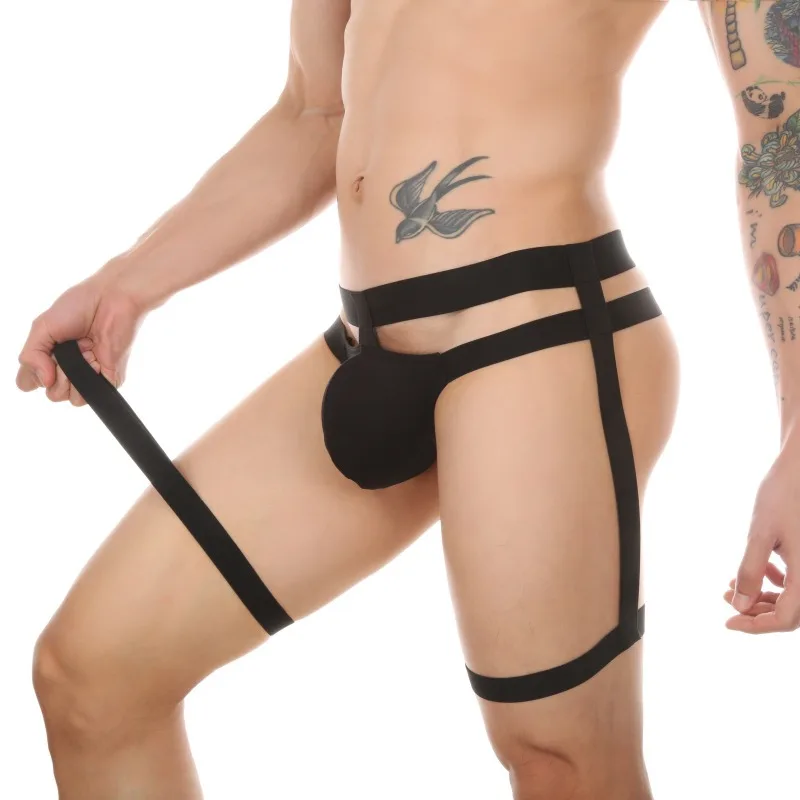 

Мужские трусики с высокой вилкой, стринги, бикини, полые бондажные ремни для ног, цельное нижнее белье