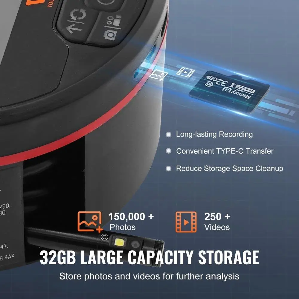 Câmera Endoscópio Triplo Lente, Boroscópio, 4,3 "Tela IPS, 8 Mais 2 Luzes