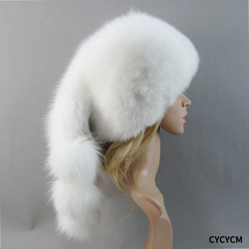 Luxury Fox Fur Hats Dome Mongolian Hat Natural Raccoon Fur Caps Women's Russian Ushanka Aviator Trapper Real Fox Fur Bomber Hat