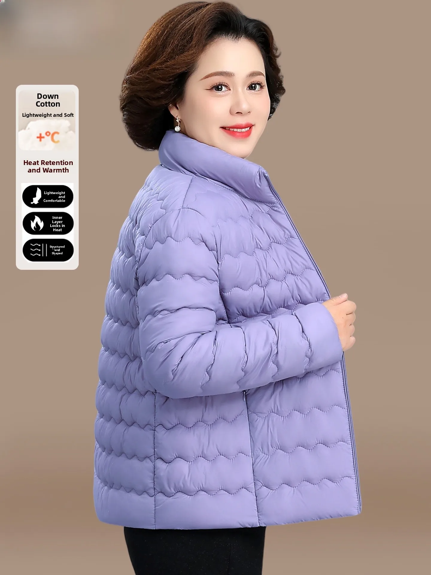 

Lightweight ort down Cotton Jaet for Middle-Aged Women Faionable Warm Polyester Fiber Fillings Stand Size Zipper Clo...