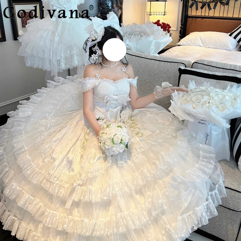 

Women's White Wedding Dresses 2025 New Sweet Exquisite Lace Wedding Dress Anniversary Birthday Party Princess Evening Dresses