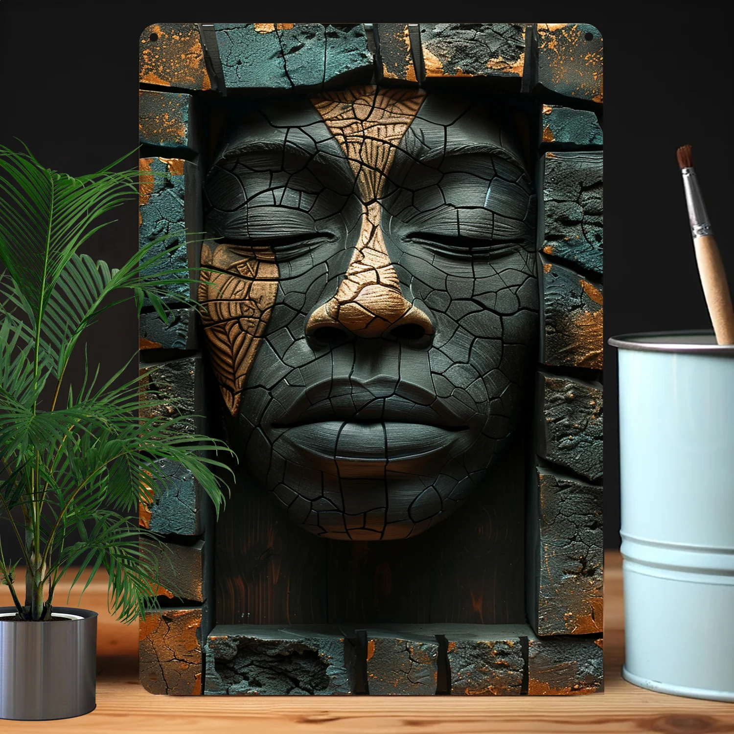 Durable 2D Summer Display - Moisture Resistant Wall Art for Bathroom, Garden, Store, Toilet - Vintage African Mask Theme Decor