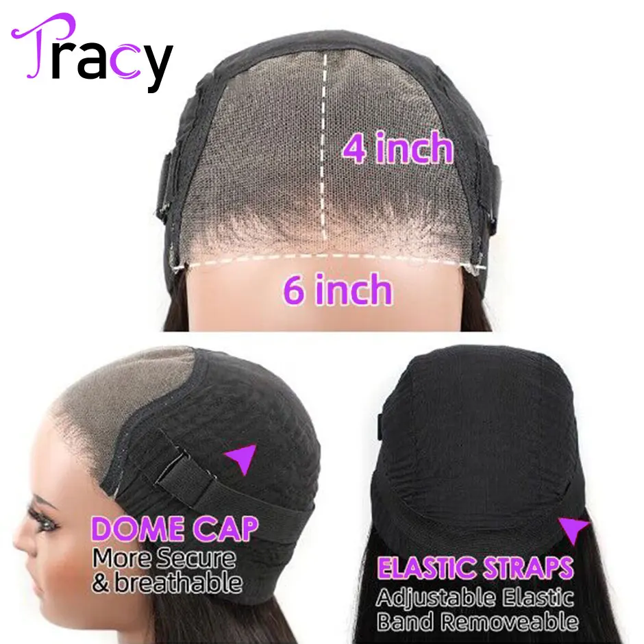 Tracy Hair-Perucas encaracoladas sem cola para mulheres negras, fechamento de renda, cabelo humano pré-arrancado, pré-cortado, 6x4 HD