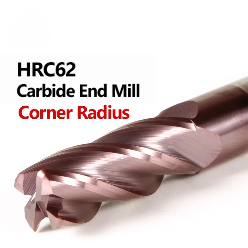 4 Flutes HRC62 Carbide Bullnose End Mill R0.5 R1 R2 R3 CNC Router Tool for Metal Surface Machining
