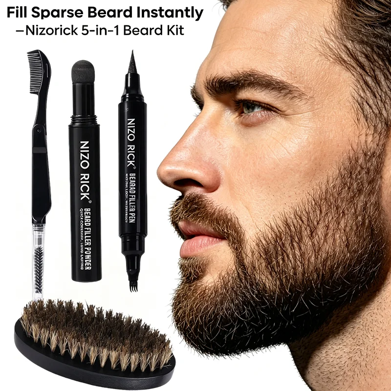 5 in 1 Beard Filling Kit, Beard Filler Set for Men, Natural Finish Beard Shaping & Repair