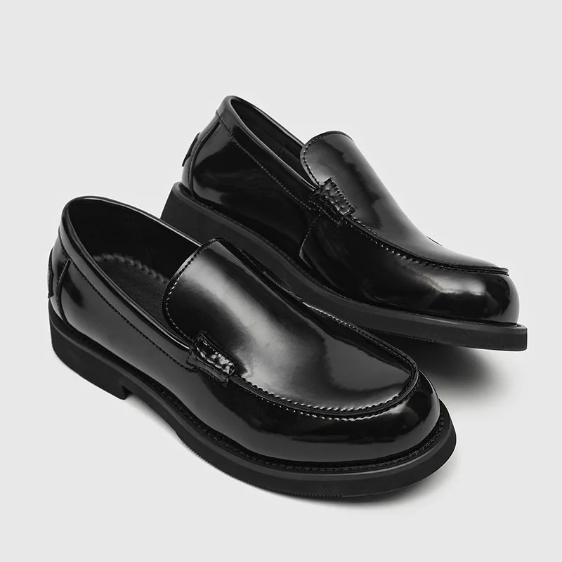 mens casual business office formal dress shoes slip-on patent leather driving shoe summer loafers black stylish youth footwear