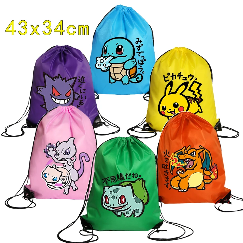 Pokemoned Drawstring Bags Boy Girl Cartoon Waterproof Sports Backpack Anime Figure Basketball Bag Clothing Storage Pouch Gifts