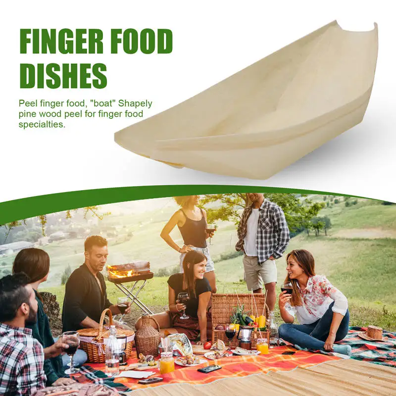 

50X Finger Food - Биоразлагаемые деревянные тарелки-лодочки