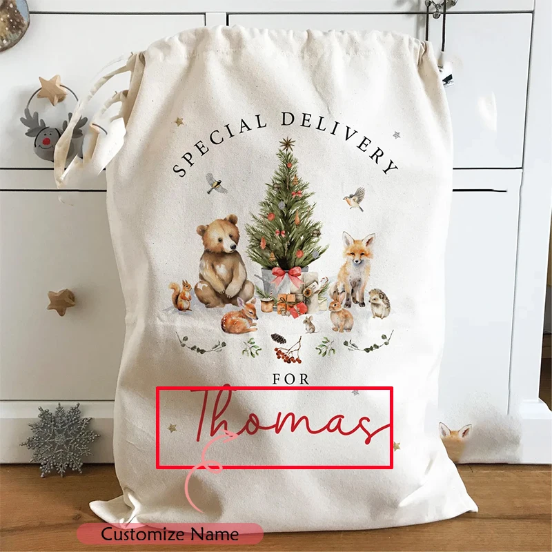 Animali del bosco personalizzati sacco di babbo natale calza di natale decorazione della vigilia di natale famiglia bambini regalo per bambini borsa