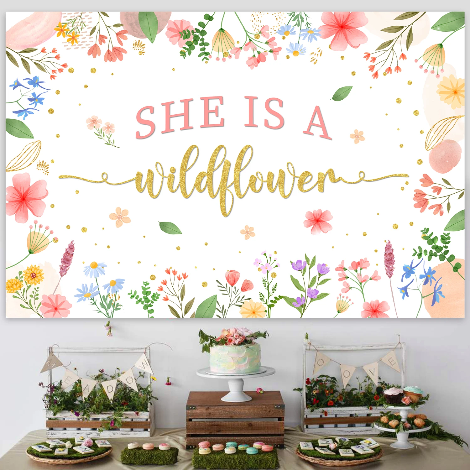 Flower Party Decorations Girl Wild Flower Decorations She Is A Wildflower Backdrop for Wild Flower Baby Shower Party Supplies