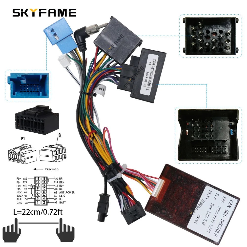SKYFAME سيارة 16pin الأسلاك تسخير محول Canbus صندوق فك أندرويد راديو كابل الطاقة لسيارات BMW 3 سلسلة E39 E46 E53 X5