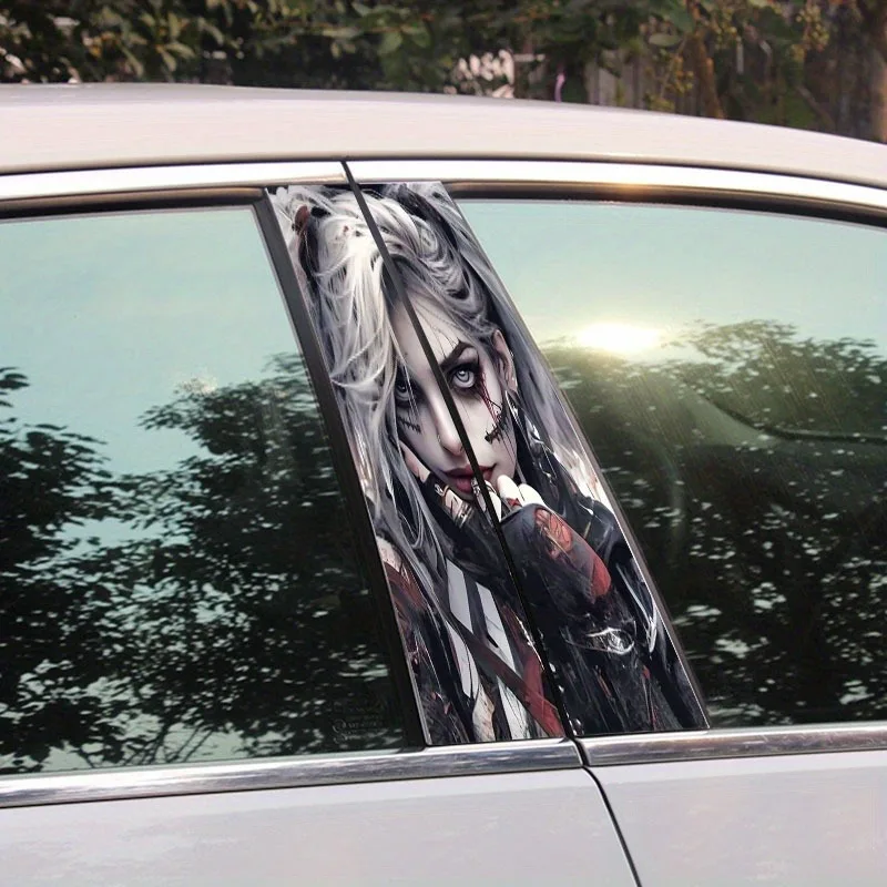 Happy Girl Car Sticker - 1 Pair, Durable Waterproof, Thick Glossy PVC, Scratch Resistant Body B Pillar Sticker