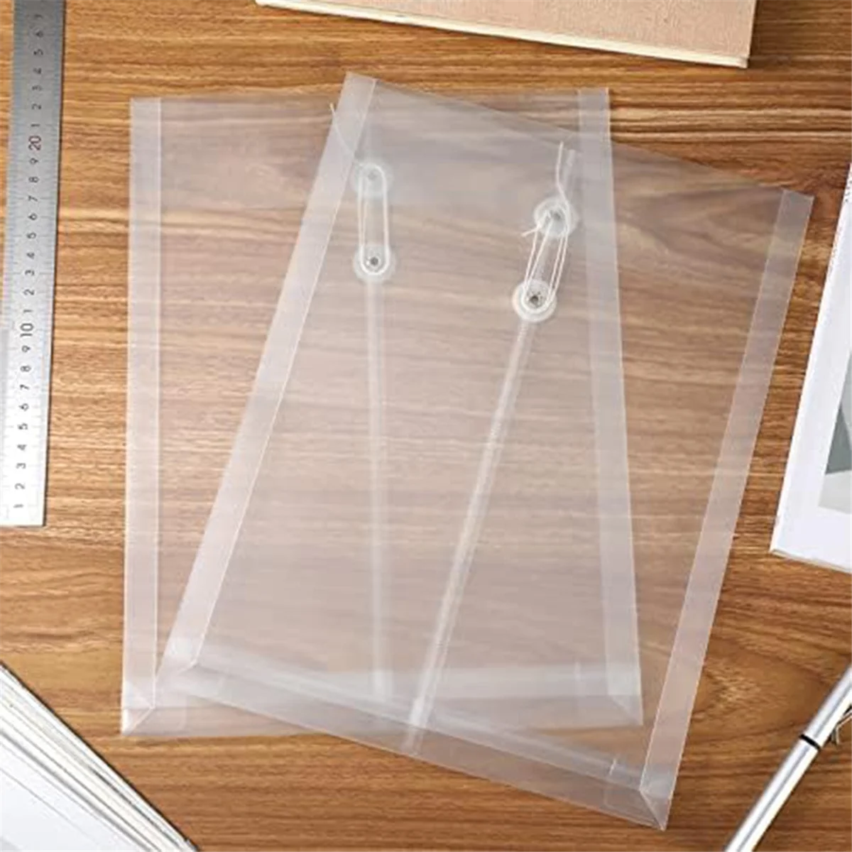 

PA-A4 Size Clear Plastic Envelopes with String Closure, Expandable Files Document Folder, File Bag for Office