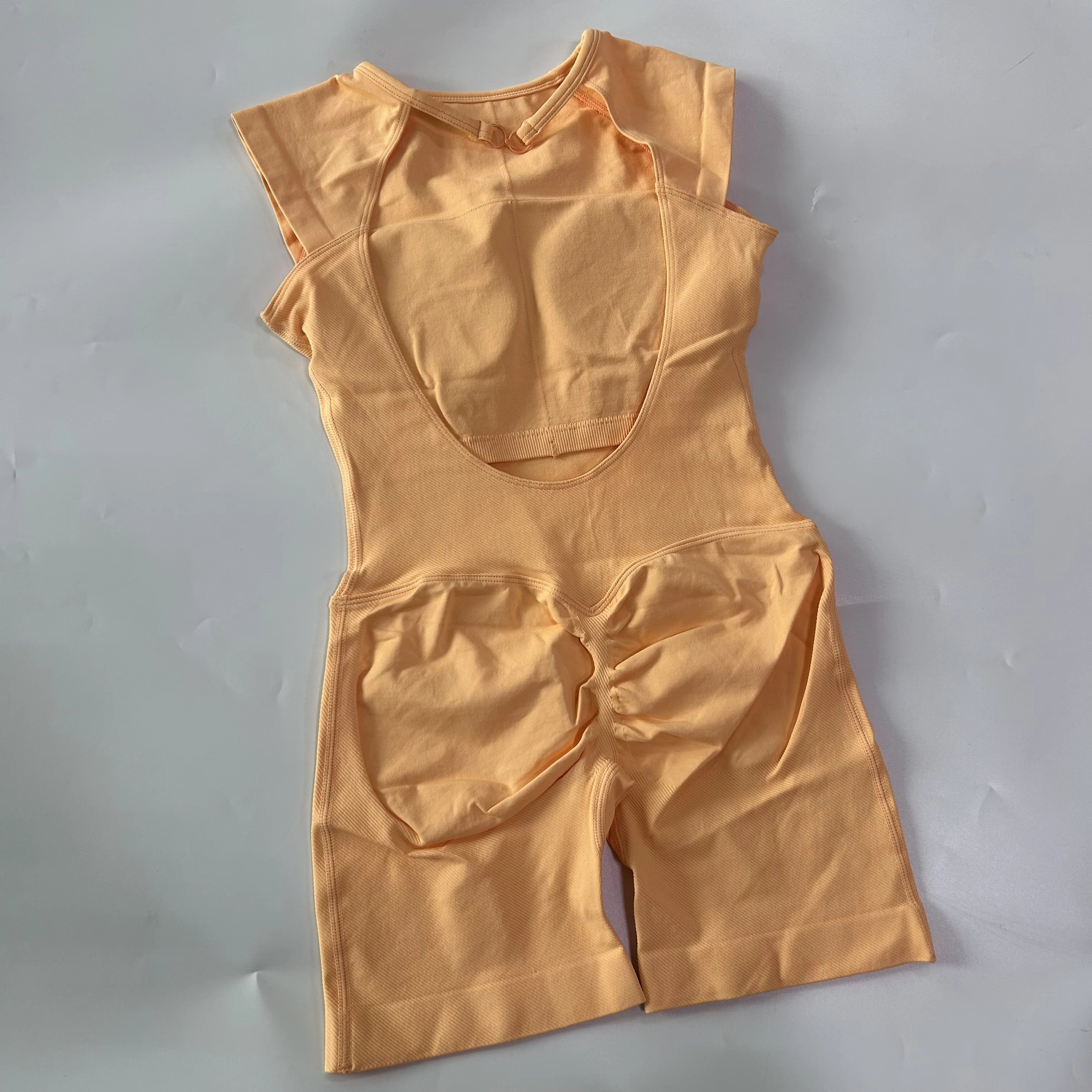 Pericic Kurzarm-Einteiler-Jumpsuit für Damen, Rückenfrei, Ausgeschnitten, Fitnesskleidung, Scrunch-Workout-Sportbekleidung, Yoga-Bodysuit-Set – Detail 13