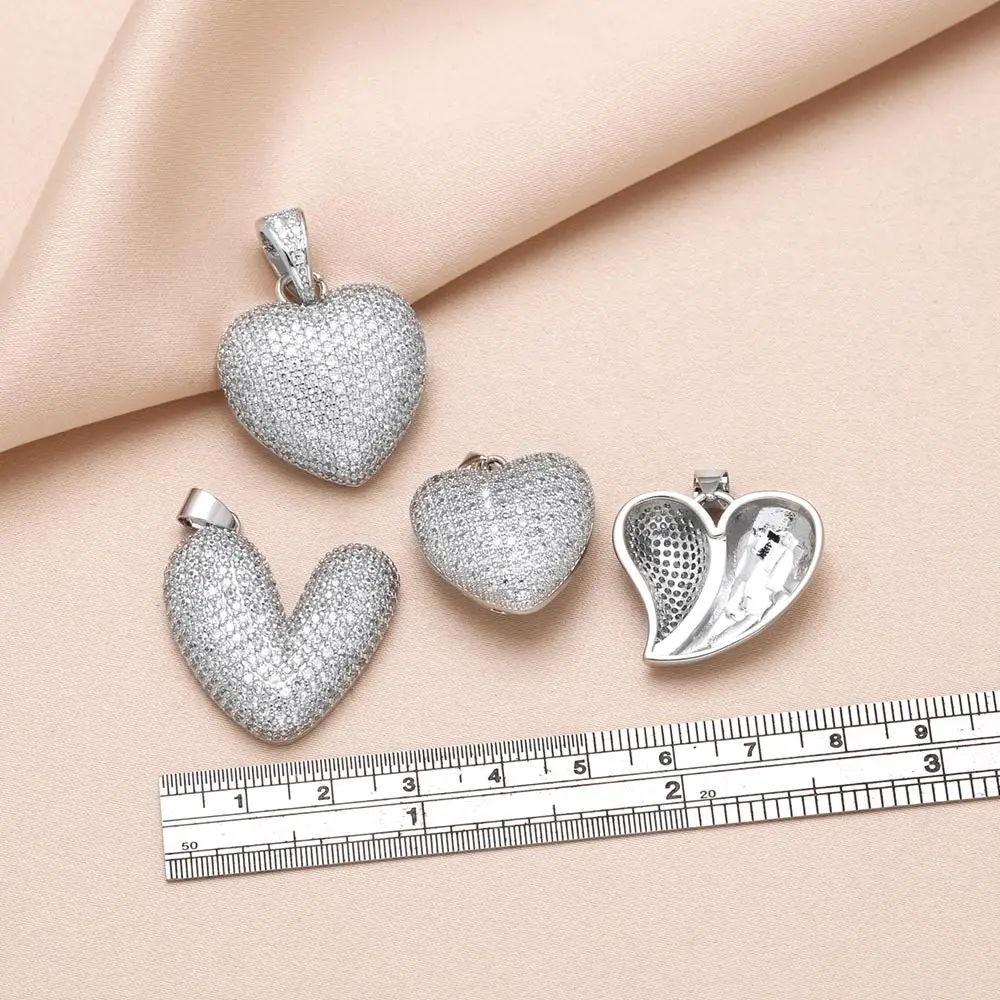 OCESRIO Fashion White Crystal Silver Color Heart Pendant for Necklaces Copper Gold Plated Jewelry Making Supplies pdtb658